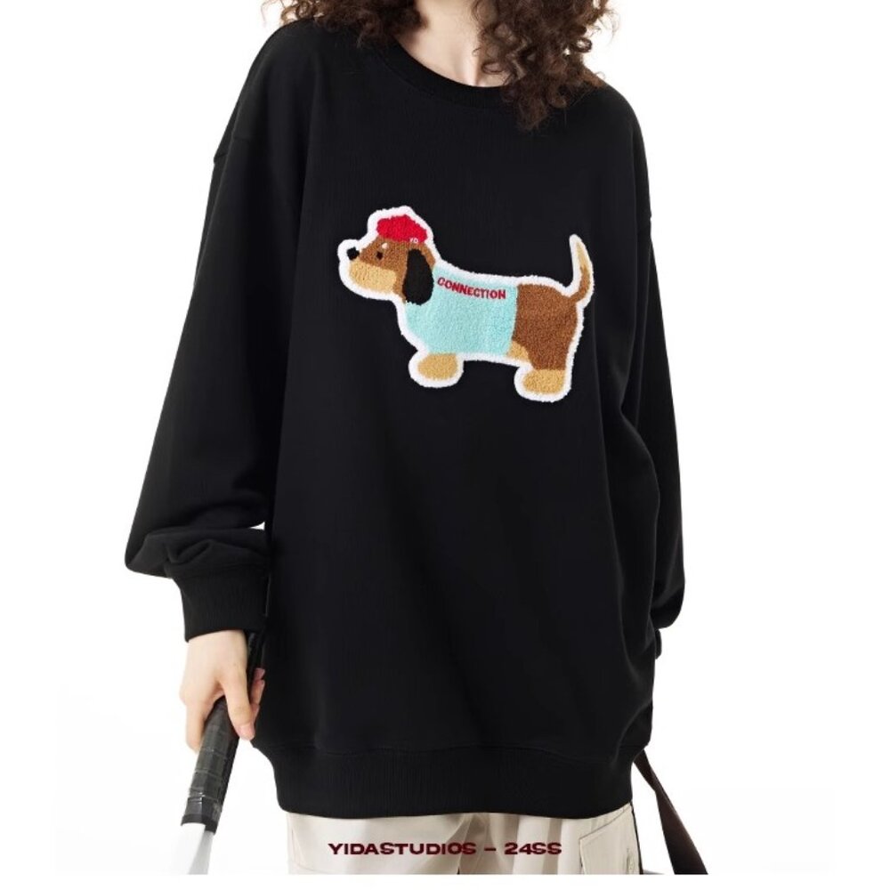 Autumn colorful wooden horse embroidery hoodie women loose set couple top
